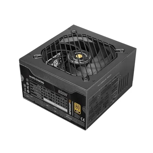 Mars Gaming MPB850PSI, Fuente Alimentación Full Modular ATX 850W, 10 Años Garantía, 80Plus Gold 90%, Ventilador SI 14cm, Tecnología AI2-RPM, DC-DC y SMD, ATX 3.1 y PCIe 5.1, Conector 12V 2x6, Negro