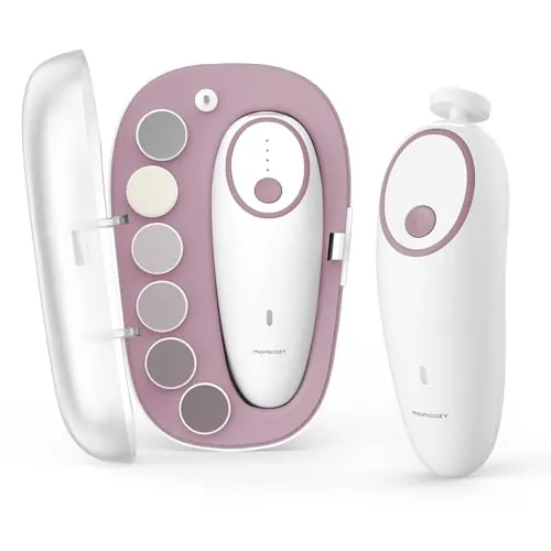 Momcozy Lima de Uñas Eléctrica para Bebés, Cortauñas Eléctrico Suave y Silencioso, Recargable con Luz LED, 7 Cabezales de Pulido, para Recién Nacidos y Niños