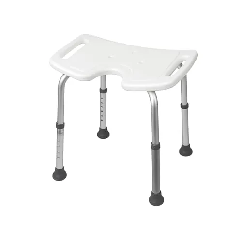 Mobiclinic®, Taburete Baño, Regulable en Altura, Bahía, Asiento en U, Conteras Antideslizantes, hasta 100 Kg, Aluminio, Blanco