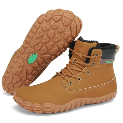 SAGUARO Zapatillas Barefoot Invierno Hombre Botas de Nieve Antideslizante Impermeables con Forradas Caliente Botines Ligeras Minimalistas, Marrón, 48 EU