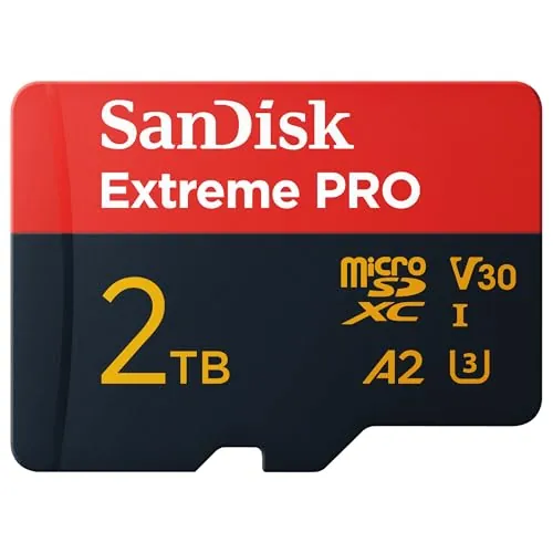 SanDisk Extreme Pro Tarjeta Micro SDXC 2TB + Adaptador SD (para Cámaras de acción, Drones, Smartphones, Velocidad hasta 250 MB/s, 5K, 4K UHD, El Rendimiento A2, RescuePRO Deluxe, UHS-I, U3, V30)