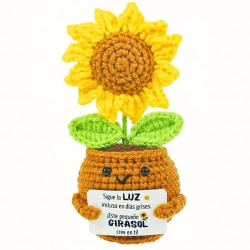 Girasol Eterno de Ganchillo - Regalo Original y Motivacional para Mujer, Novia, Amiga o Compañera de Trabajo | Regalos Opositores, Oficina o Universidad | Detallito Cumpleaños | Decoración Hogar