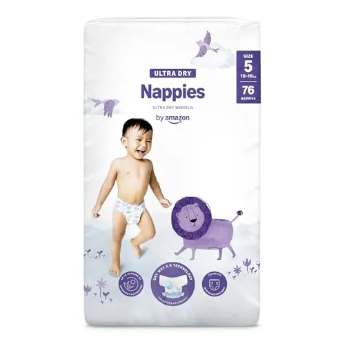 By Amazon Pañales ultra-secos, Talla 5 (10-16 kg), Con canales, Bianco, 76 Unidad (1 Paquetes de 76) - Nueva versión (Anteriormente una marca Mama Bear brand, el mismo producto)
