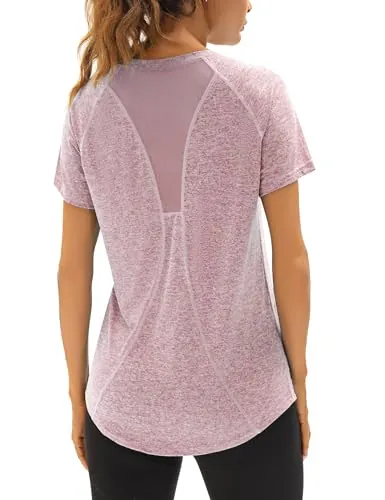 Wayleb Camiseta Deportivo Mujer Camiseta de Manga Corta Camiseta Holgada de Secado Rápido Camisetas de Malla Mujer Yoga Fitness Top Ropa Deportiva Entrenamiento Atlético