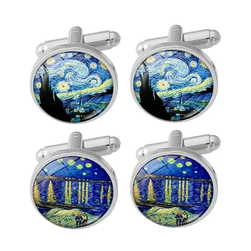 2 Pares De Puños De Pintura Al Óleo De Gogh, Botones De Manguito De Hombres, Botones Creativos De Desecho De Moda, Mangas Shirthemting, Hombres Y Mujeres Comunes, Hebillas De Decoración De Ropa