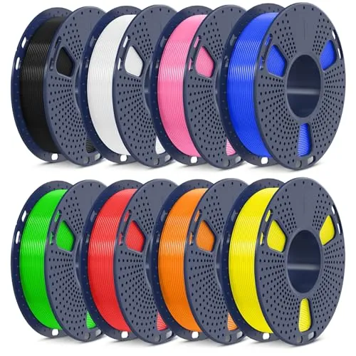 SUNLU 250g*8 Filamento PLA Alta Velocidad 1.75mm, Filamentos PLA de Impresora 3D, HS-PLA Filamentos, 0.25kg/Carrete, 8Colores Total 2KG, Negro+blanco+verde+rojo+naranja+amarillo+rosa+azul