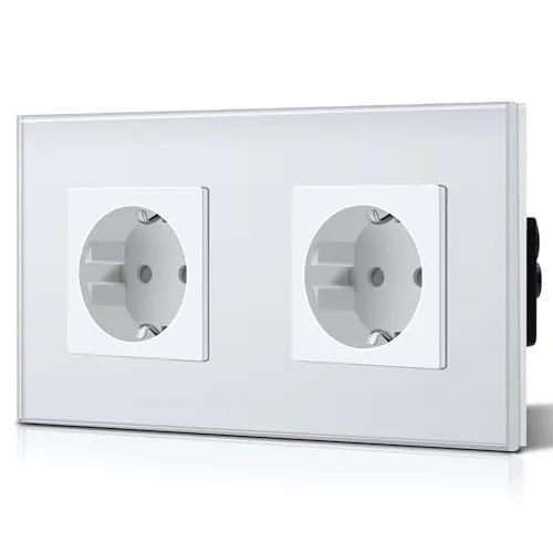 BSEED Enchufe de Pared con Cristal,Enchufes Dobles Empotrados,Toma de Corriente,Seguridad infantil,Fácil de Instalar,M Serie,2 Enchufes,157mm Blanco