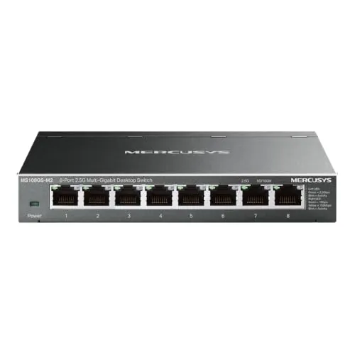 Mercusys MS108GS-M2 Switch 2.5 Gigabit 8 Puertos 2.5 Gbps, Ethernet, RJ45, Caja Metal, Plug and Play, NAS 2.5G, Servidor 2.5G, Ordenador de Juego, Vídeo 4K