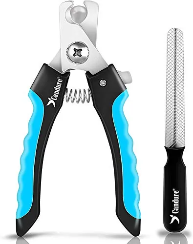 Candure Cortauñas para Perro y Gato con Mascota Protector de Seguridad - Acero Inoxidable Alicates Uñas Profesionales para Mascotas, Perros, Gatos (Azul, Grande a Mediano)