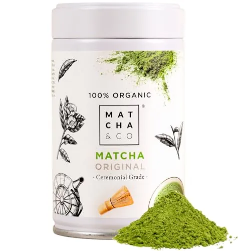 Matcha & CO Té Matcha Original 100% Ecológico, Grado Ceremonial, en Polvo Orgánico de Japón, Orgánico, 100% Natural, Té Verde, 80G - Matcha & CO