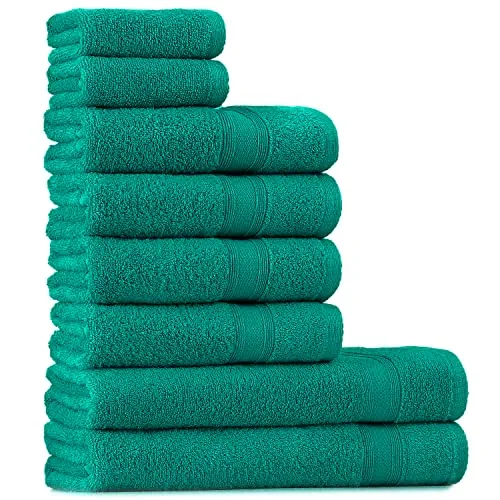 Tuiste Juego De Toallas Turquesa De 8 Piezas, 2 Toallas de Baño (70x140) + 4 Toallas de Manos (50x90) + 2 Toallas para la Cara (30x50), Súper Suave y Altamente Absorbente, Lujosas 100% algodón