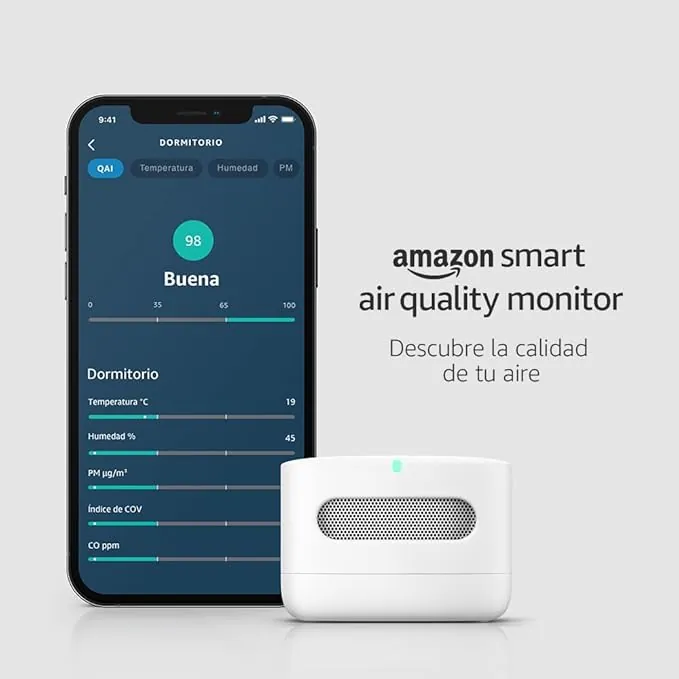 Amazon Smart Air Quality Monitor (Última generación) | Monitor inteligente de calidad del aire de Amazon | Descubre la calidad del aire de tu casa, compatible con Alexa