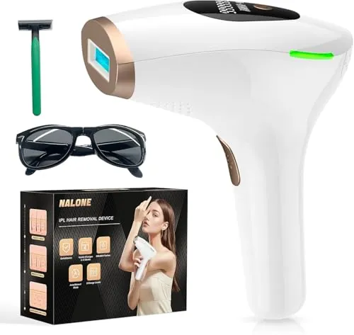 NALONE Depiladora Laser IPL 600-1200NM Depiladora Luz Pulsada con 5 Niveles de Energía, Pantalla Táctil LCD para Mujer y Hombre, Bikini, Axilas, Cara, Cuerpo Blanco (Blanco)