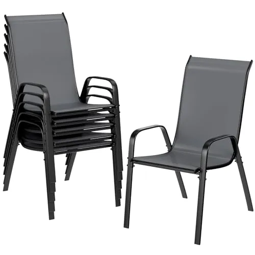 LIFERUN Sillas de jardín apilables para camping, con respaldo alto, silla de terraza, estructura de acero con textileno, para jardines, patios, balcones, restaurantes, 150 kg de capacidad de carga, 54