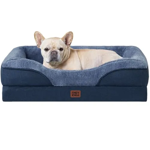 EHEYCIGA Cama Ortopedica y Viscoelastica para Perros Medianos 76x51x16.5 cm, Memory Foam Sofa para Perros Lavable, Cama Gato Suave, Azul Marino