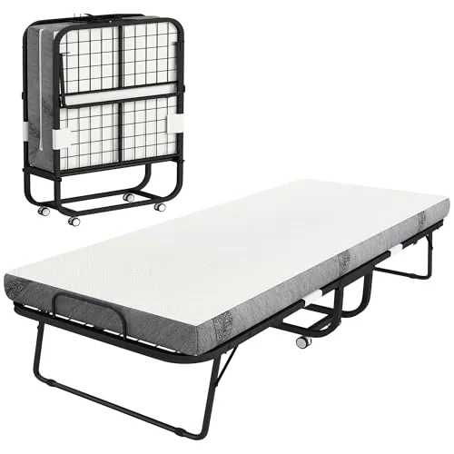 HOMCOM Cama Plegable 200x90 cm con 4 Ruedas Portátil Acero 150 kg Blanco