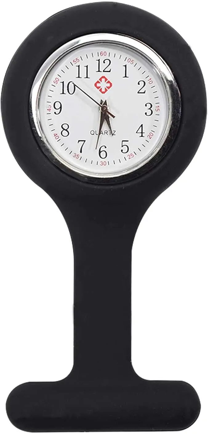 TRIXES Reloj de Bolsillo Enfermera de Silicona con Broche - Negro