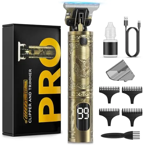 Máquina de Cortar Pelo Hombre, Máquina de Afeitar Hombre Cortapelos Hombre Profesional con Pantalla LED Kit de Peluquería Inalámbrico Recargable USB C Batería Potente para Viajes