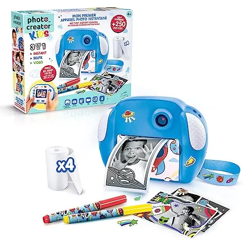 Canal Toys - Photo Creator Kids - Cámara de Impresión Instantánea, Tema Espacio, con 4 Rollos de Papel y 4 rotuladores - Foto, Selfie y vídeo - CLK 011