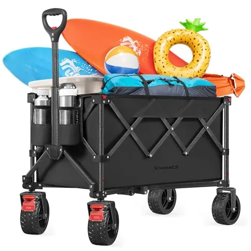 SONGMICS Carro de Mano Plegable con Asa, 4 Ruedas Desmontables, 150 L