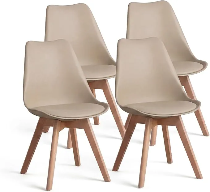 duehome | Beench, Pack 4 sillas Nórdicas, Sillas Comedor, Acabado en Arena y Madera, Medidas: 49 (Ancho) cm x 53,5 cm (Largo) x 83 cm (Alto)