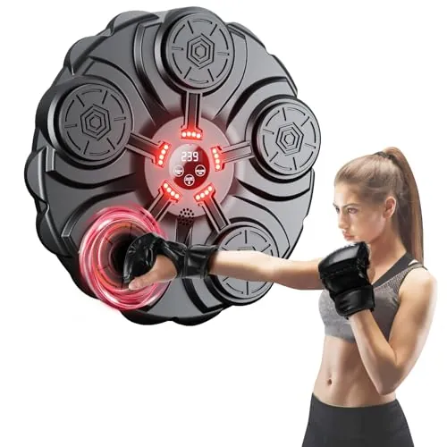 yorraka Máquina de Boxeo Música Adulto - LED Luces Music Boxing Machine con Guantes De Boxeo - 9 Velocidades Ajustables y Contables Inteligente Boxeo Pared Musical Maquina con Bluetooth para Niños