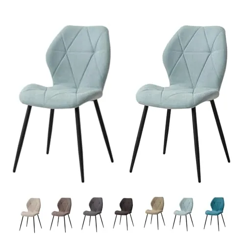 GrandCA HOME Juego de 2 Sillas de Comedor, Sillas de Comedor Tapizadas, Sillas de Cocina Nórdicas, Sillas Acolchadas con Patas de Metal, Cojines de Tela de Rombos,Menta Verde-R