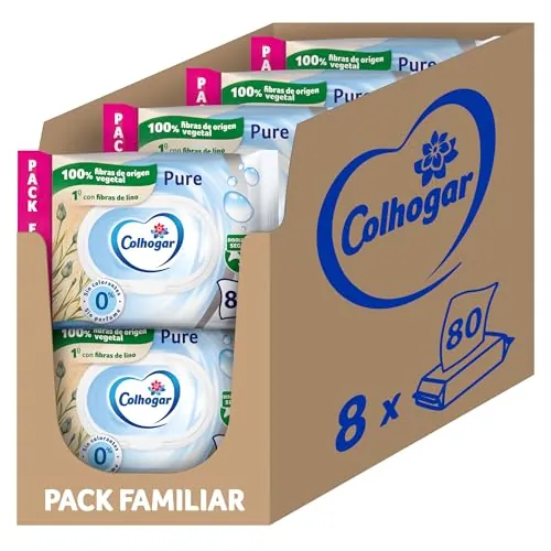 Colhogar Pure Moist 8x80 - Papel Higiénico Húmedo Desechable por el WC - Sin Alcohol - Para Pieles Sensibles - Dermatológicamente Testado - 640 Unidades