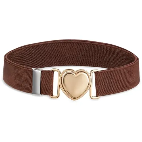 Lnngub Cinturón elástico para niñas, cinturón de moda para niños, cinturón ajustable de poliéster con hebilla de corazón de aleación de zinc para vaqueros, vestidos, suéteres (adecuado para cintura: