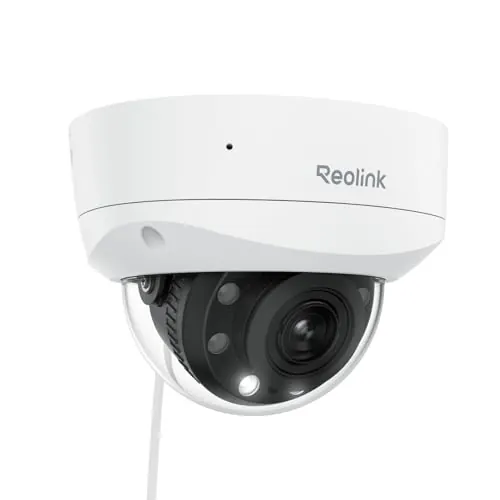 Reolink Cámara 4K PoE para Exteriores, Zoom óptico 5X, antivandálica IK10, Audio bidireccional, focos de visión Nocturna en Color, detección de Personas/vehículos/Animales, lapso de Tiempo, RLC-843A