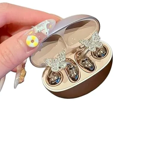 SOMOAAI Auriculares con clip de cristal compatibles con Oppo Enco Clip2 - Paquete de 2 fundas decorativas de metal para un uso diario elegante (mariposa rosa)