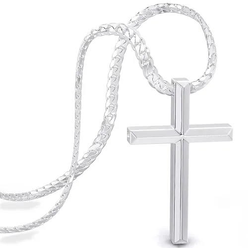 SERASAR Collar Cruz Cadena para Hombre con Colgante Joyería de Plata Joyería para Hombre Cadena de Eslabones Cubanos Jesús Regalo Cruzada Colgante Cruz Plata