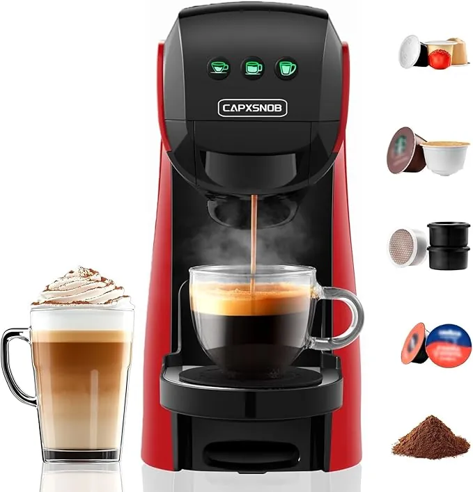 Warriors1 Cafetera Cápsula 5en1 para Dolce Gusto, Nespresso, Lavazza A Modo Mio, Espresso Point y Café Molido, 20bar, 0,8L, Automática y Compacta Máquina Multicapsula, Multibebida para Hogar y Oficina