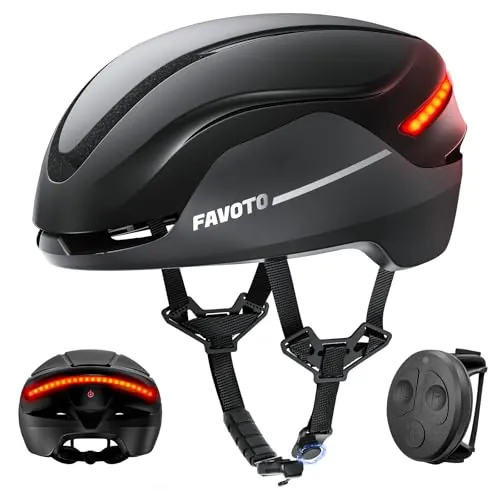 Favoto Casco Bici Carretera Hombre Intermitentes Luz Trasera, Negro