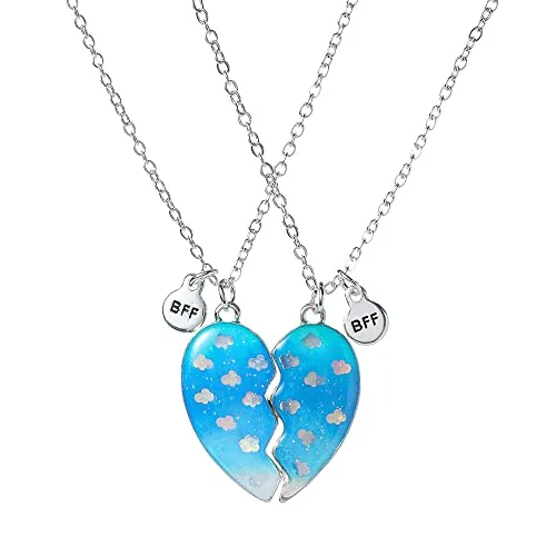 Pwsap Adorables BFF Collares para 2, Best Friends Collares con Colgante Patrón de Nubes, Imán Collar de la Amistad Degradado de Color, Joyería de San Valentín para Niños Madre Hermanas Amigos Mujeres