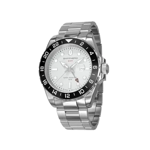 SAPPHERO Reloj Hombre Cronografo Analógico Movimiento de Cuarzo 50M Impermeable Relojes para Hombre Banda de Acero Inoxidable Clásico Casual Diseñador Relojes Elegante Regalo para Hombre,Plata-Blanco