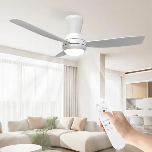 Airwit Ventilador de Techo 106cm con Luz LED Regulable, 3 Aspas Snap-On, Silencioso Ventilador Techo con Mando para Dormitorio Salon Cocina, 6 Velocidades, Instalación Rápida, Blanco