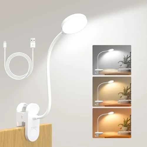ZAPLIT 61 LED Lámpara de Lectura con Pinza – 【3 Modos & 10 Niveles】 2000mAh USB-C, 40cm Cuello Flexible, Luz para Cama, Escritorio y Camping