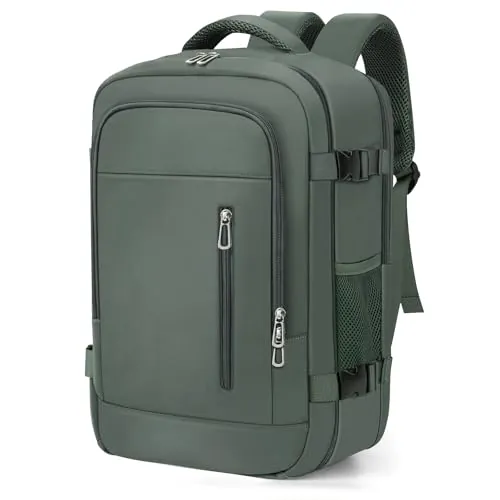 OTAHGK Mochila de Viaje Cabina Avion 40 x 30 x 20 para Ryanair Equipaje de Mano Maletas de Cabina Bolsa de Viaje para Portátil de 14 Pulgadas con Orificio de Carga USB y Bolsillo Antirrobo-Verde