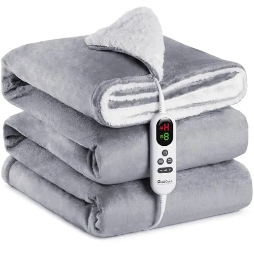 Manta Eléctrica Grande Térmica para Cama 130x180cm 10 Niveles de Calor y Temporizador de Apagado Automático de 1~9 Horas para Protección, Pantalla LED, para Cama Hogar y Oficina, Franela Lavable, Gris
