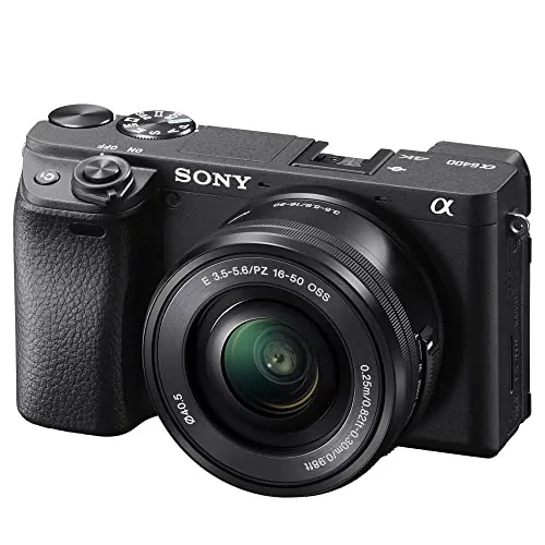 Sony ILCE6400LB.CEC Alpha 6400, Cámara evil APS-C, objetivo zoom potente 16-50mm f/3.5-5.6, Enfoque automático rápido 0.02s, 24.2 Megapíxeles, vídeos en 4K, pantalla inclinable para Vlogging, Negro