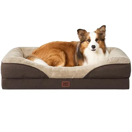 EHEYCIGA Cama Ortopedica y Viscoelastica para Perro L Plus 104.1x68.6x18.9 cm, Memory Foam Sofa para Perros Lavable, Cama Gato Suave, Marrón