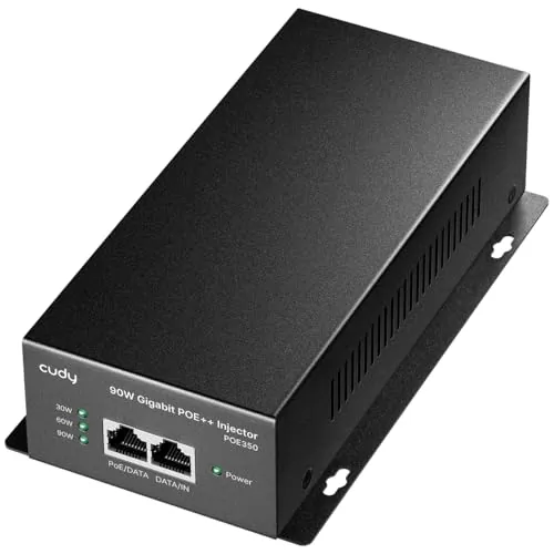 Cudy Inyector PoE Gigabit de 90 W, 802.3bt/at/af, 4 pares, metálico, POE350 | Inyector activo de 90 W, entrada/salida GbE, 100 m, punto de conexión a tierra, protección contra sobretensiones de 4 kV