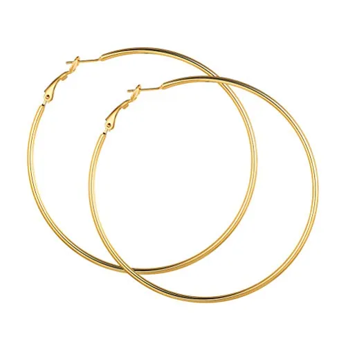 Aros 70mm Chapado en Oro 18 K Acero Inoxidable Pendientes Dorados Oro Tono Regalo de Cumpleaños Aros Finos Grandes