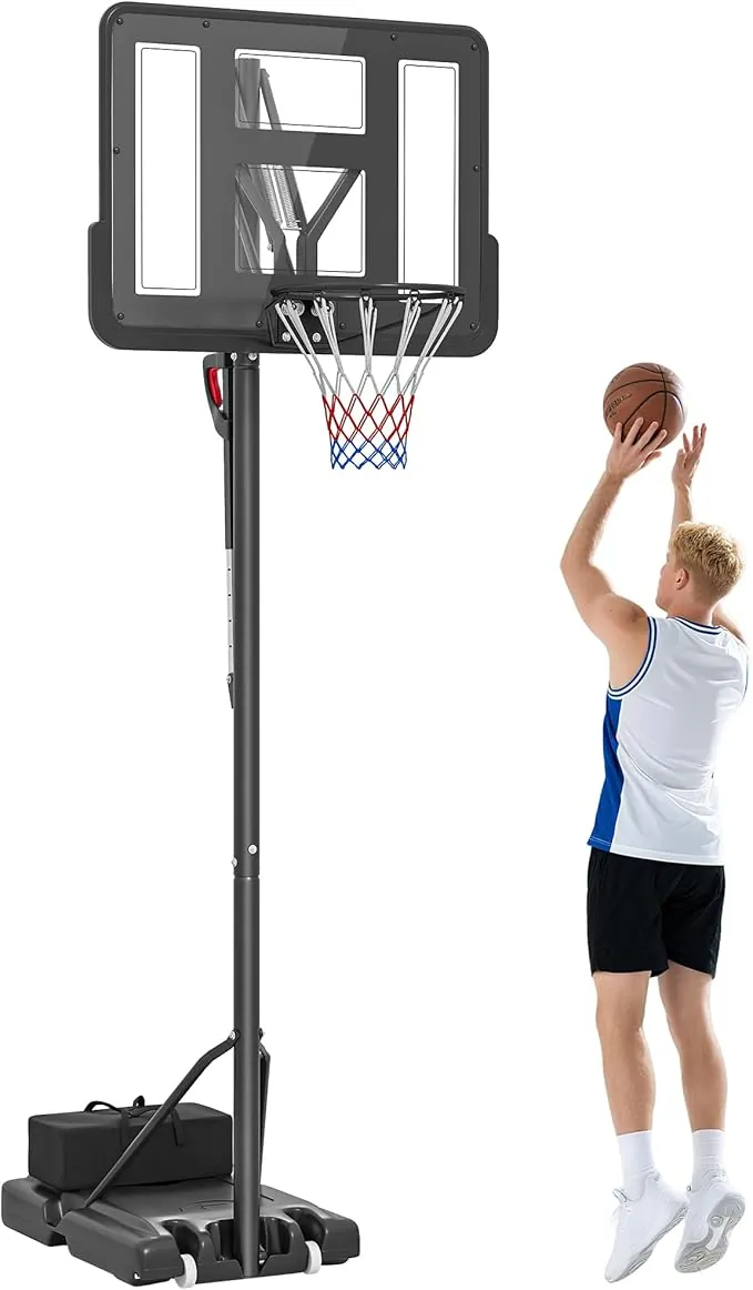 SPORTNOW Canasta de Baloncesto para Exteriores e Interiores Altura Regulable 235-305 cm Aro de Baloncesto con Soporte Canasta Portátil con Base Rellenable Ruedas Bolsa de Peso Negra
