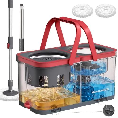 SONGMICS Fregona Giratoria con Cubo, 2 Mopas de Microfibra