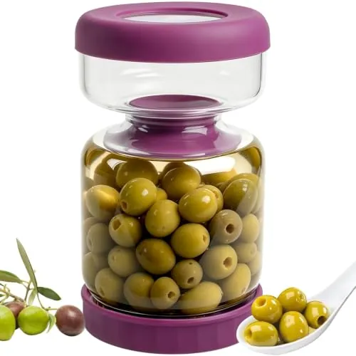 WhiteRhino Tarro de pepinillos con colador Flip,1L Recipiente de para pepinillos con doble a prueba de fugas,Tarro de separador jugo pepinillos Flip Pickle Olive Hourglass Jar(Morado oscuro 1L)