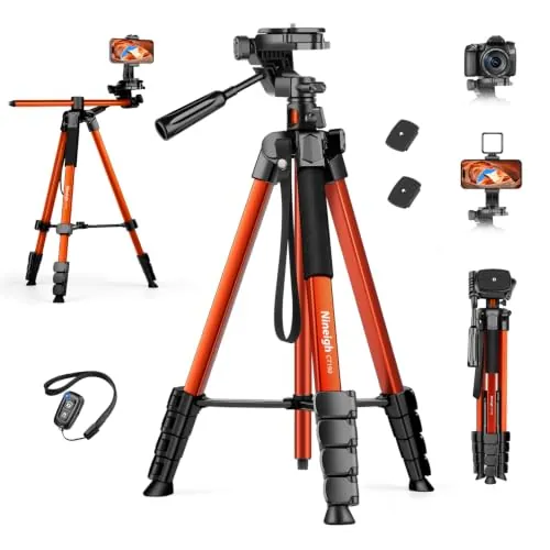 Nineigh 190cm Tripode Camara, Tripode para Movil con Columna Transversal | Toma Cenital 360° Horizontal, Ligero Tripod de Aluminio con Soprtre de Teléfono y Control Remoto para iPhone Cámara