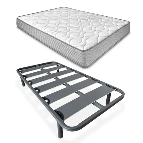 Duérmete Online - Cama Completa con Colchón Marko Reversible + Somier de Láminas Reforzado con 4 Patas Redondas Roscadas, 105 x 190