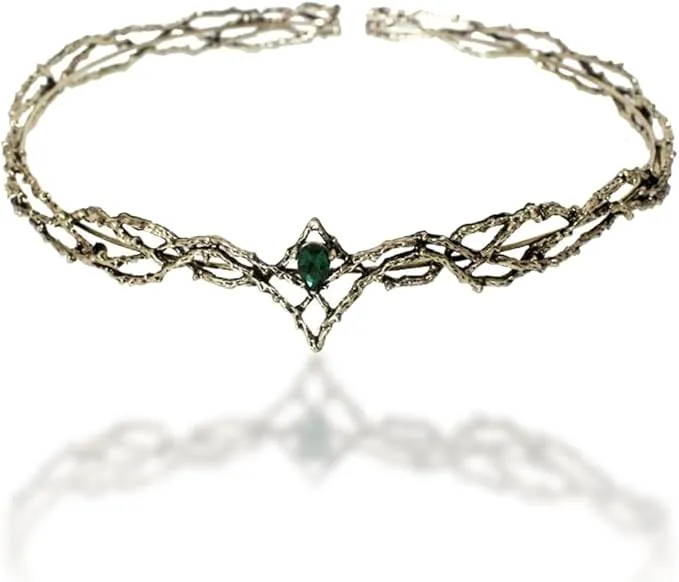 Elfo Corona de Cristal, Bronce Tiara con Cristales, Diamante Verde Tocado Novia Tiara Adornos, Regalos de Joyería Decoración Banquete Nupcial Cosplay Cumpleaños Fiesta para Niña Mujer Princesa